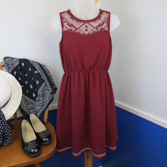 Papaya Dresses & Skirts - Papaya Sleeveless Maroon Embroidered Summer Dress